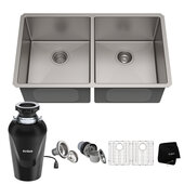  Standart PRO™ 33'' Wide Undermount 50/50 Double Bowl 16 Gauge Stainless Steel Kitchen Sink with WasteGuard™ Continuous Feed Garbage Disposal