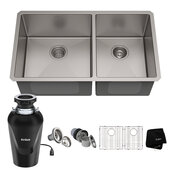  Standart PRO™ 33'' Wide Undermount 60/40 Double Bowl 16 Gauge Stainless Steel Kitchen Sink with WasteGuard™ Continuous Feed Garbage Disposal