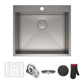  Pax™ Zero-Radius 25'' Single Bowl Stainless Steel Drop-In Kitchen Sink with 1 Pre-Drilled Hole, 25'' W x 22'' D x 9'' H