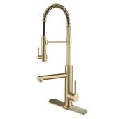 KRAUS Artec Pro™ 2-Function Commercial Style Pre-Rinse Kitchen Faucet with Pull-Down Spring Spout and Pot Filler in Spot Free Antique Champagne Bronze with Matching Deck Plate