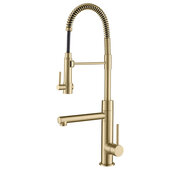 KRAUS Brushed Gold Artec Pro™ 2-Function Commercial Style Pre-Rinse Kitchen Faucet with Pull-Down Spring Spout and Pot Filler