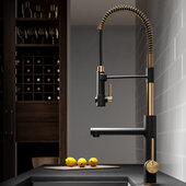 KRAUS Artec Pro™ 2-Function Commercial Style Pre-Rinse Kitchen Faucet with Pull-Down Spring Spout and Pot Filler, Brushed Gold/Matte Black Finish
