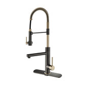 KRAUS Artec Pro™ 2-Function Commercial Style Pre-Rinse Kitchen Faucet with Deck Plate, Black Stainless Steel/Brushed Gold Finish