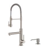  Artec Pro™ Spot Free Stainless Steel Finish 2-Function Commercial Style Pre-Rinse Kitchen Faucet with Soap Dispenser, Pull-Down Spring Spout and Pot Filler