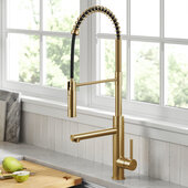 KRAUS Artec Pro™ Commercial�Style�Pull-Down�Single Handle Kitchen Faucet with Pot Filler in Brushed Brass, Faucet Height: 27-1/2'' H, Spout Reach: 8-1/2'' D, Spout Height: 7'' H