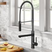 KRAUS Artec Pro™ Commercial Style Pull-Down Single Handle Kitchen Faucet with Pot Filler in Matte Black / Spot Free Black Stainless Steel, Faucet Height: 27-1/2'' H, Spout Reach: 8-1/2'' D, Spout Height: 7'' H