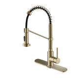 KRAUS Bolden™ Single Handle 18'' Commercial Kitchen Faucet with Deck Plate in Spot Free Antique Champagne Bronze Finish, Faucet Height: 18'' H, Spout Reach: 8-3/4'' D, Spout Height: 6-3/8'' H