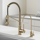 KRAUS Bolden™ Commercial Style Pull-Down Kitchen Faucet and Purita™ Water Filter Faucet Combo in Brushed Gold
