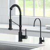 KRAUS Bolden™ Commercial Style Pull-Down Kitchen Faucet and Purita™ Water Filter Faucet Combo in Matte Black