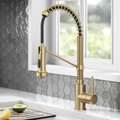 KRAUS Bolden™ Commercial Style Pull-Down Single Handle 18'' Kitchen Faucet in Brushed Brass, Faucet Height: 18'' H, Spout Reach: 8-3/4'' D