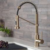 KRAUS Bolden™ Single Handle 18'' Commercial Kitchen Faucet with Dual Function Pull-Down Sprayhead in Brushed Gold Finish, Faucet Height: 18'' H, Spout Reach: 8-3/4'' D, Spout Height: 6-3/8'' H
