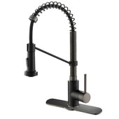 KRAUS Bolden™ Single Handle 18'' Commercial Kitchen Faucet with Deck Plate in Matte Black/Black Stainless Steel Finish