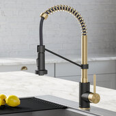 KRAUS Bolden™ Single Handle 18'' Commercial Kitchen Faucet with Dual Function Pull-Down Sprayhead in Spot Free Antique Champagne Bronze/Matte Black, Faucet Height: 18'' H, Spout Reach: 8-3/4'' D, Spout Height: 6-3/8'' H
