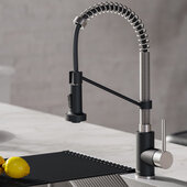 KRAUS Bolden™ Single Handle 18'' Commercial Kitchen Faucet with Dual Function Pull-Down Sprayhead in Stainless Steel/Matte Black Finish