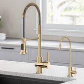 KRAUS Britt™ Commercial Style Kitchen Faucet and Purita™ Water Filter Faucet Combo in Brushed Gold