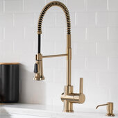 KRAUS Britt™ Single Handle Commercial Kitchen Faucet with Dual Function Spray head In Brushed Gold, Spout Height: 6-7/16'', Spout Reach: 8-1/2''