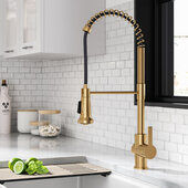 KRAUS Britt™ Commercial Style Pull-Down Single Handle Kitchen Faucet in Brushed Brass, Faucet Height: 22-1/4'' H, Spout Reach: 8-3/8'' D, Spout Height: 6-1/2'' H