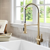 KRAUS Britt™ Commercial Style Pull-Down Single Handle Kitchen Faucet in Spot Free Antique Champagne Bronze, Faucet Height: 22-1/4'' H, Spout Reach: 8-3/8'' D, Spout Height: 6-1/2'' H