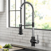 KRAUS Britt™ Commercial Pull-Down Single Handle Kitchen Faucet in Spot-Free Stainless Steel/Matte Black, Faucet Height: 22-1/4'' H
