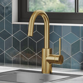 KRAUS Oletto™ Single Handle Kitchen Bar Faucet with QuickDock™ Top Mount Assembly in Brushed Brass, Faucet Height: 7'' H; Spout Reach: 5-1/2'' D; Spout Height: 7-1/4'' H
