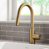 KRAUS Oletto™ Single Handle Pull Down Kitchen Faucet in Brushed Brass Finish, Faucet Height: 15-1/8'' H, Spout Reach: 8-7/8'' D, Spout Height: 7-1/8'' H