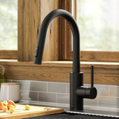 KRAUS Oletto™ Pull-Down Single Handle Kitchen Faucet with QuickDock Top Mount Installation Assembly in Matte Black, Faucet Height: 15-1/8'' H, Spout Reach: 8-7/8'' D, Spout Height: 7-1/8'' H