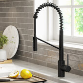  Oletto™ Commercial Style Pull-Down Single Handle Kitchen Faucet with QuickDock Top Mount Installation Assembly and 360 Degree Swivel Spout in Matte Black,Spout Height: 8-1/2''