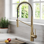  Oletto™ Commercial Style Pull-Down Single Handle Kitchen Faucet with QuickDock Top Mount Installation Assembly and 360 Degree Swivel Spout in Spot Free Antique Champagne Bronze, Spout Height: 8-1/2''