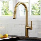KRAUS Oletto™ Single Handle Pull-Down Kitchen Faucet in Brushed Brass, Faucet Height: 16-5/8'' H, Spout Reach: 8-7/8'' D, Spout Height: 8-3/4'' H