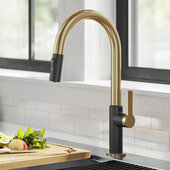 KRAUS® Oletto™  Single Handle Pull-Down Kitchen Faucet in Brushed Brass / Matte Black, Spout Height: 8-3/4'', Spout Reach: 8-7/8''