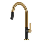 KRAUS� Oletto�  Single Handle Pull-Down Kitchen Faucet in Brushed Brass / Matte Black, Spout Height: 8-3/4'', Spout Reach: 8-7/8''