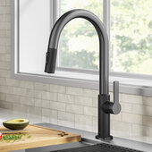 KRAUS� Oletto�  Single Handle Pull-Down Kitchen Faucet in Matte Black / Spot Free Black Stainless Steel, Spout Height: 8-3/4'', Spout Reach: 8-7/8''