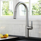 KRAUS Oletto™ Single Handle Pull-Down Kitchen Faucet in Spot Free Stainless Steel, Faucet Height: 16-5/8'' H, Spout Reach: 8-7/8'' D, Spout Height: 8-3/4'' H