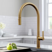 KRAUS Oletto™ High-Arc Single Handle Pull-Down Kitchen Faucet in Brushed Brass, Faucet Height: 20-3/8'' H, Spout Reach: 10-7/8'' D, Spout Height: 10-1/2'' H