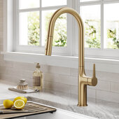 KRAUS Oletto™ Tall Modern Pull-Down Single Handle Kitchen Faucet in Brushed Gold, Faucet Height: 19-3/4'' H, Spout Reach: 8-5/8'' D, Spout Height: 10-1/2'' H
