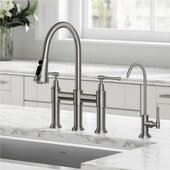 KRAUS Allyn™ Transitional Bridge Kitchen Faucet and Water Filter Faucet Combo in Spot Free Stainless Steel