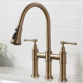 KRAUS Allyn™ Transitional Bridge Kitchen Faucet with Pull-Down Sprayhead in Brushed Gold, Faucet Height: 16'' H, Spout Reach: 9-3/8'' D, Spout Height: 7-3/4'' H