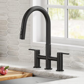  Oletto™ Bridge Kitchen Faucet with Pull-Down Sprayhead In Matte Black, Faucet Height: 15-7/8'' H; Spout Reach: 9'' D; Spout Height: 8'' H