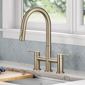  Oletto™ Bridge Kitchen Faucet with Pull-Down Sprayhead In Spot-Free Antique Champagne Bronze, Faucet Height: 15-7/8'' H; Spout Reach: 9'' D
