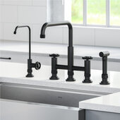KRAUS Urbix™ Industrial Bridge Kitchen Faucet and Water Filter Faucet Combo in Matte Black