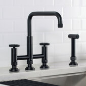  Urbix™ Industrial Bridge Height Adjustable Kitchen Faucet with Side Sprayer in Matte Black Finish, Spout Height: 8-3/8'' - 9-3/8'' Adjustable, Spout Reach: 9-3/4''
