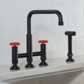  Urbix™ Industrial Bridge Height Adjustable Kitchen Faucet with Side Sprayer in Matte Black/Red Finish, Spout Height: 8-3/8'' - 9-3/8'' Adjustable, Spout Reach: 9-3/4''