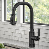 KRAUS Allyn™ Transitional Industrial Pull-Down Single Handle Kitchen Faucet, Matte Black, Faucet Height: 16-7/8'' H, Spout Reach: 8-7/8'' D
