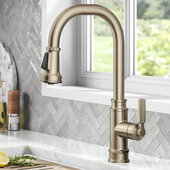 KRAUS Allyn™ Transitional Industrial Pull-Down Single Handle Kitchen Faucet, Spot-Free Antique Champagne Bronze, Faucet Height: 16-7/8'' H