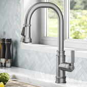 KRAUS Allyn™ Transitional Industrial Pull-Down Single Handle Kitchen Faucet, Spot-Free Stainless Steel, Faucet Height: 16-7/8'' H