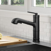 KRAUS Allyn™ Industrial Pull-Out Single Handle Kitchen Faucet, Matte Black, Faucet Height: 10'' H, Spout Reach: 9'' D, Spout Height: 6-1/4'' H