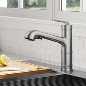 KRAUS Allyn™ Industrial Pull-Out Single Handle Kitchen Faucet, Spot-Free Stainless Steel, Faucet Height: 10'' H, Spout Reach: 9'' D