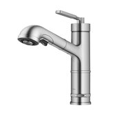 KRAUS Allyn™ Industrial Pull-Out Single Handle Kitchen Faucet, Spot-Free Stainless Steel, Faucet Height: 10'' H, Spout Reach: 9'' D