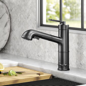 KRAUS Allyn™ Industrial Pull-Out Single Handle Kitchen Faucet, Spot-Free Black Stainless Steel, Faucet Height: 10'' H, Spout Reach: 9'' D