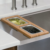  Workstation Kitchen Sink Serving Board Set with 2 Rectangular Stainless Steel Bowls, 16-3/4''W x 6''D x 3-7/8''H
